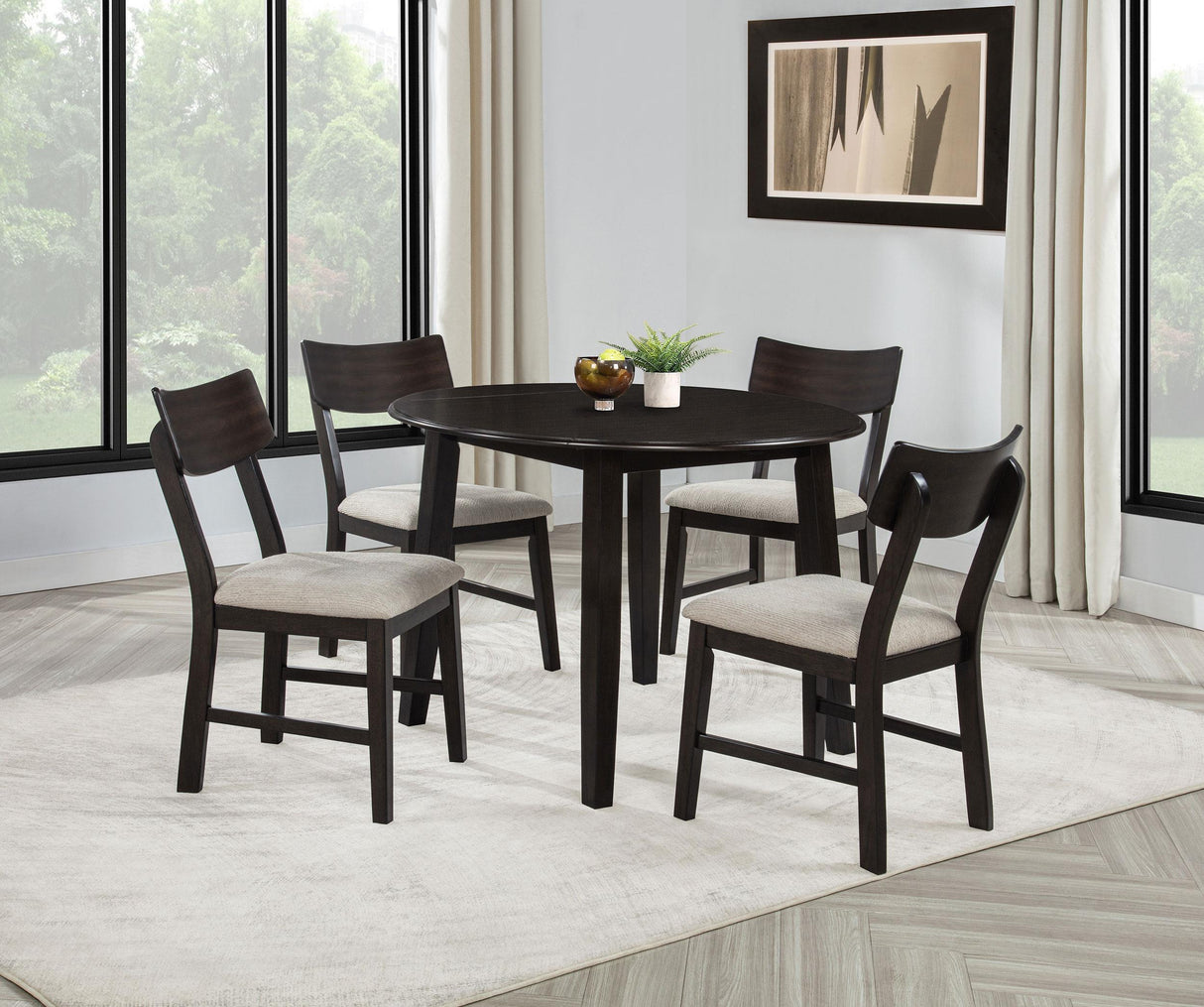 Catley Dark Coffee 5-Piece Round Drop Leaf Dining Set from Coaster - Luna Furniture