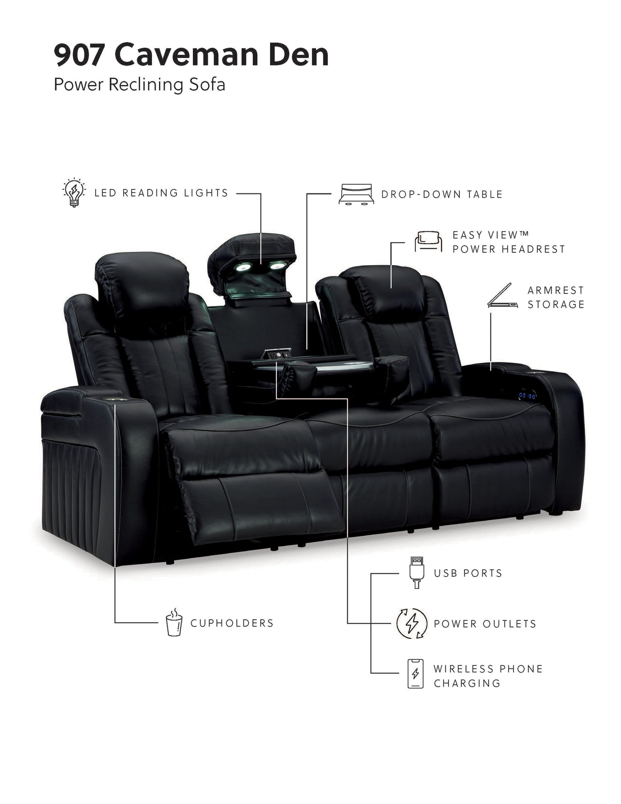 Caveman Den Sofa, Loveseat and Recliner in Midnight from Ashley - Luna Furniture
