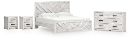 Cayboni King Panel Bed with Dresser and 2 Nightstands in Whitewash from Ashley - Luna Furniture