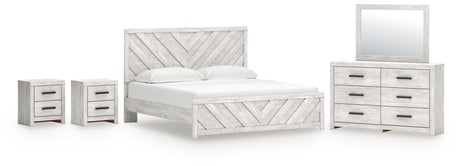 Cayboni King Panel Bed with Mirrored Dresser and 2 Nightstands in Whitewash from Ashley - Luna Furniture