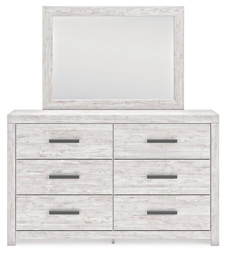 Cayboni King Panel Bed with Mirrored Dresser and Chest in Whitewash from Ashley - Luna Furniture