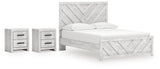 Cayboni Queen Panel Bed with 2 Nightstands in Whitewash from Ashley - Luna Furniture