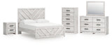 Cayboni Queen Panel Bed with Mirrored Dresser, Chest and Nightstand in Whitewash from Ashley - Luna Furniture