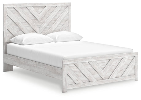 Cayboni Queen Panel Bed with Mirrored Dresser, Chest and Nightstand in Whitewash from Ashley - Luna Furniture