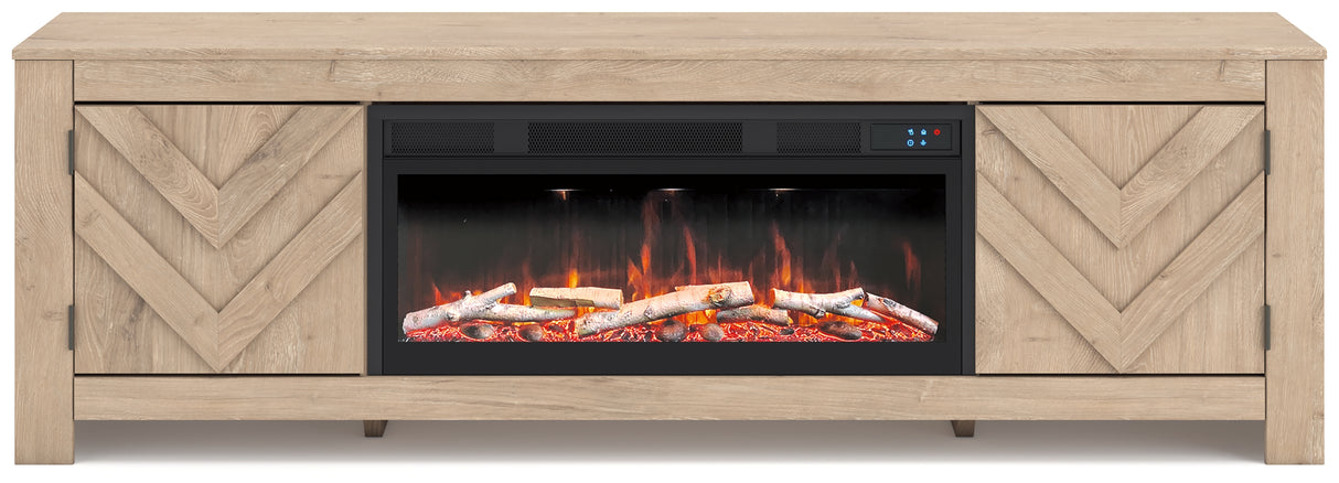Cayboni Tan 71" TV Stand with Electric Fireplace from Ashley Furniture - Luna Furniture
