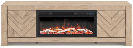 Cayboni Tan 71" TV Stand with Electric Fireplace from Ashley - Luna Furniture