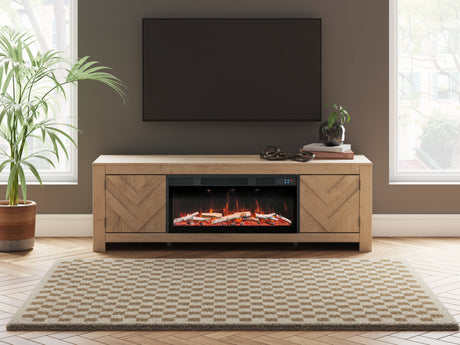 Cayboni Tan 71" TV Stand with Electric Fireplace from Ashley Furniture - Luna Furniture