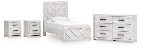 Cayboni Twin Panel Bed with Dresser and 2 Nightstands in Whitewash from Ashley - Luna Furniture
