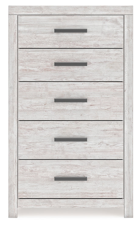 Cayboni Twin Panel Bed with Mirrored Dresser and Chest in Whitewash from Ashley - Luna Furniture