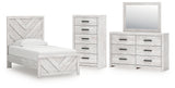 Cayboni Twin Panel Bed with Mirrored Dresser and Chest in Whitewash from Ashley - Luna Furniture
