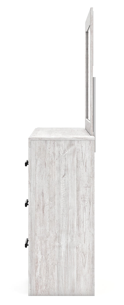 Cayboni Twin Panel Bed with Mirrored Dresser and Chest in Whitewash from Ashley - Luna Furniture