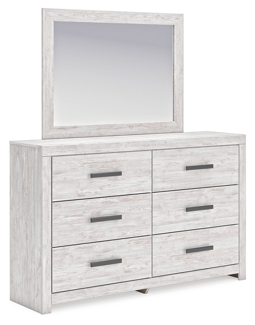 Cayboni Twin Panel Bed with Mirrored Dresser, Chest and 2 Nightstands in Whitewash from Ashley - Luna Furniture