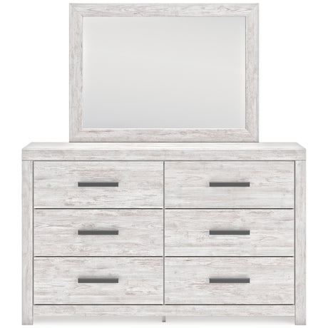 Cayboni Twin Panel Bed with Mirrored Dresser, Chest and 2 Nightstands in Whitewash from Ashley - Luna Furniture