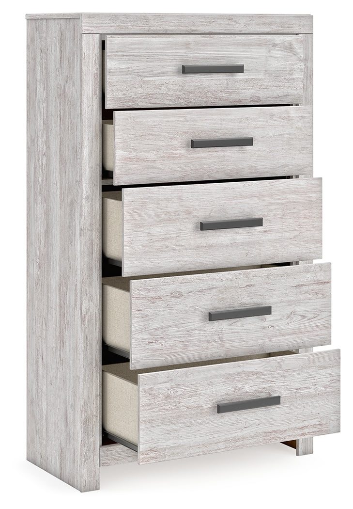 Cayboni Twin Panel Bed with Mirrored Dresser, Chest and Nightstand in Whitewash from Ashley - Luna Furniture