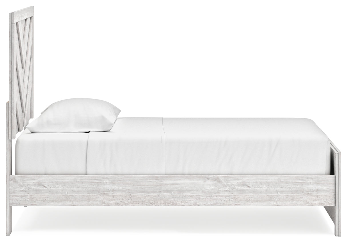 Cayboni Twin Panel Bed with Mirrored Dresser, Chest and Nightstand in Whitewash from Ashley - Luna Furniture