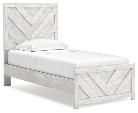 Cayboni Twin Panel Bed with Nightstand in Whitewash from Ashley - Luna Furniture