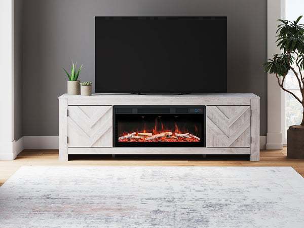 Cayboni Whitewash 71" TV Stand with Electric Fireplace