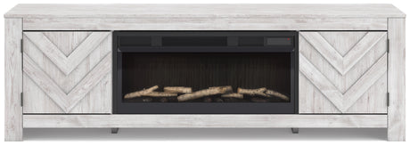 Cayboni Whitewash 71" TV Stand with Electric Fireplace from Ashley - Luna Furniture