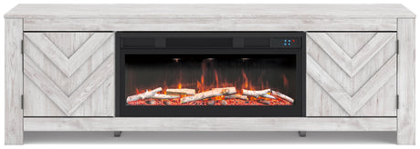 Cayboni Whitewash 71" TV Stand with Electric Fireplace from Ashley - Luna Furniture