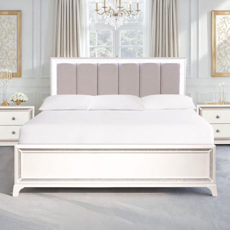 Cassie Illuminating King Bed, Shimmering Pearl Finish from Steve Silver - Luna Furniture