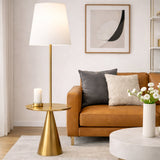 Celestial Modern Floor Lamp with Brass Accent Table with Large White Shade from Ashcroft Furniture - Luna Furniture