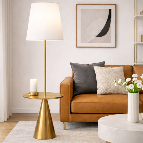 Celestial Modern Floor Lamp with Brass Accent Table with Large White Shade from Ashcroft Furniture - Luna Furniture
