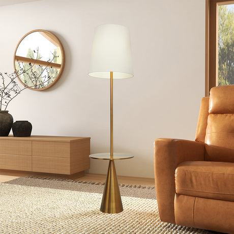 Celestial Modern Floor Lamp with Brass Accent Table with Large White Shade from Ashcroft Furniture - Luna Furniture