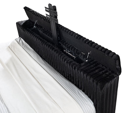 Centergrove Black Upholstered Eastern King Wingback TV Bed from Coaster - Luna Furniture