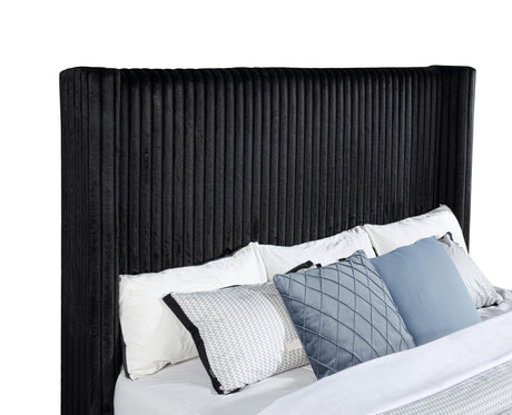 Centergrove Black Upholstered Eastern King Wingback TV Bed from Coaster - Luna Furniture