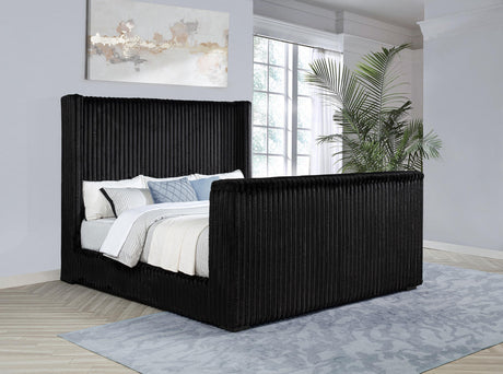 Centergrove Black Upholstered Queen Wingback TV Bed from Coaster - Luna Furniture