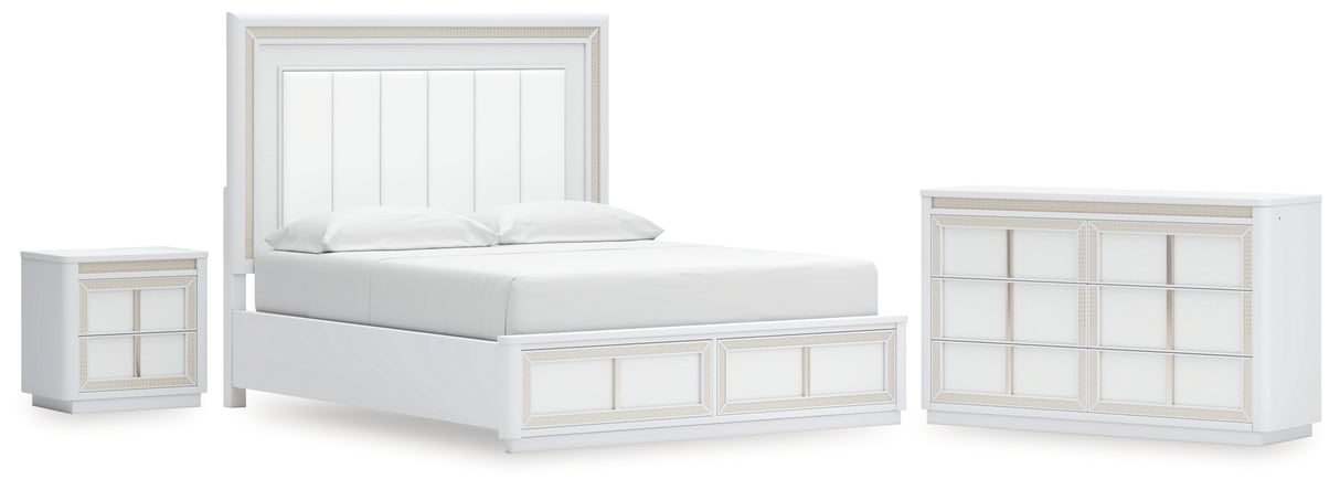 Chalanna California King Upholstered Storage Bed with Dresser and Nightstand in White from Ashley - Luna Furniture