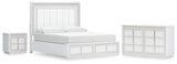 Chalanna California King Upholstered Storage Bed with Dresser and Nightstand in White from Ashley - Luna Furniture