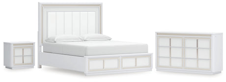Chalanna California King Upholstered Storage Bed with Dresser and Nightstand in White from Ashley - Luna Furniture
