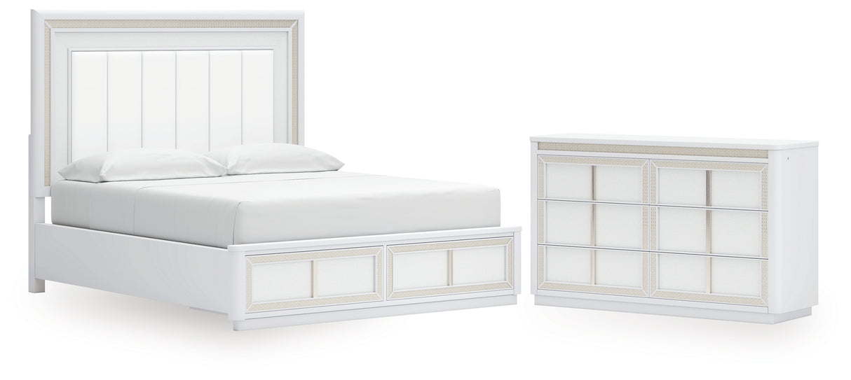 Chalanna California King Upholstered Storage Bed with Dresser in White from Ashley - Luna Furniture