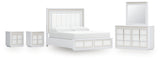 Chalanna California King Upholstered Storage Bed with Mirrored Dresser and 2 Nightstands in White from Ashley - Luna Furniture