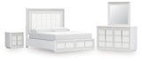 Chalanna California King Upholstered Storage Bed with Mirrored Dresser and Nightstand in White from Ashley - Luna Furniture