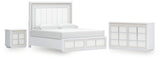 Chalanna King Upholstered Storage Bed with Dresser and Nightstand in White from Ashley - Luna Furniture