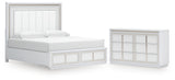 Chalanna King Upholstered Storage Bed with Dresser in White from Ashley - Luna Furniture