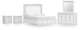 Chalanna King Upholstered Storage Bed with Mirrored Dresser and 2 Nightstands in White from Ashley - Luna Furniture