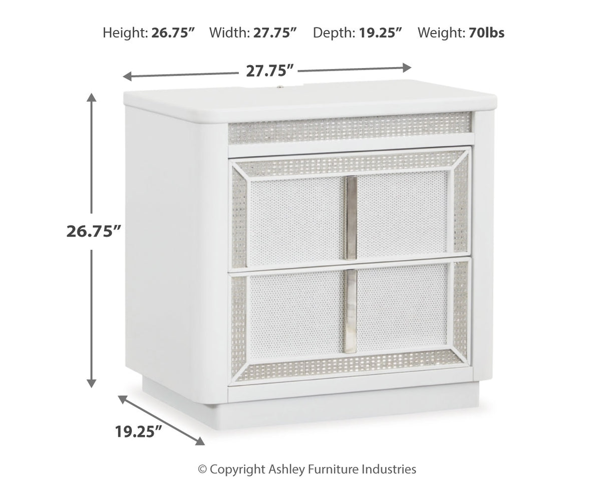 Chalanna King Upholstered Storage Bed with Mirrored Dresser and Nightstand in White from Ashley - Luna Furniture