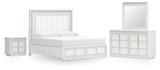 Chalanna King Upholstered Storage Bed with Mirrored Dresser and Nightstand in White from Ashley - Luna Furniture