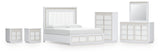 Chalanna King Upholstered Storage Bed with Mirrored Dresser, Chest and 2 Nightstands in White from Ashley - Luna Furniture