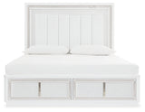Chalanna King Upholstered Storage Bed with Mirrored Dresser, Chest and 2 Nightstands in White from Ashley - Luna Furniture
