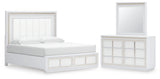 Chalanna King Upholstered Storage Bed with Mirrored Dresser in White from Ashley - Luna Furniture