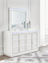 Chalanna King Upholstered Storage Bed with Mirrored Dresser in White from Ashley - Luna Furniture