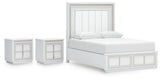 Chalanna Queen Upholstered Storage Bed with 2 Nightstands in White from Ashley - Luna Furniture
