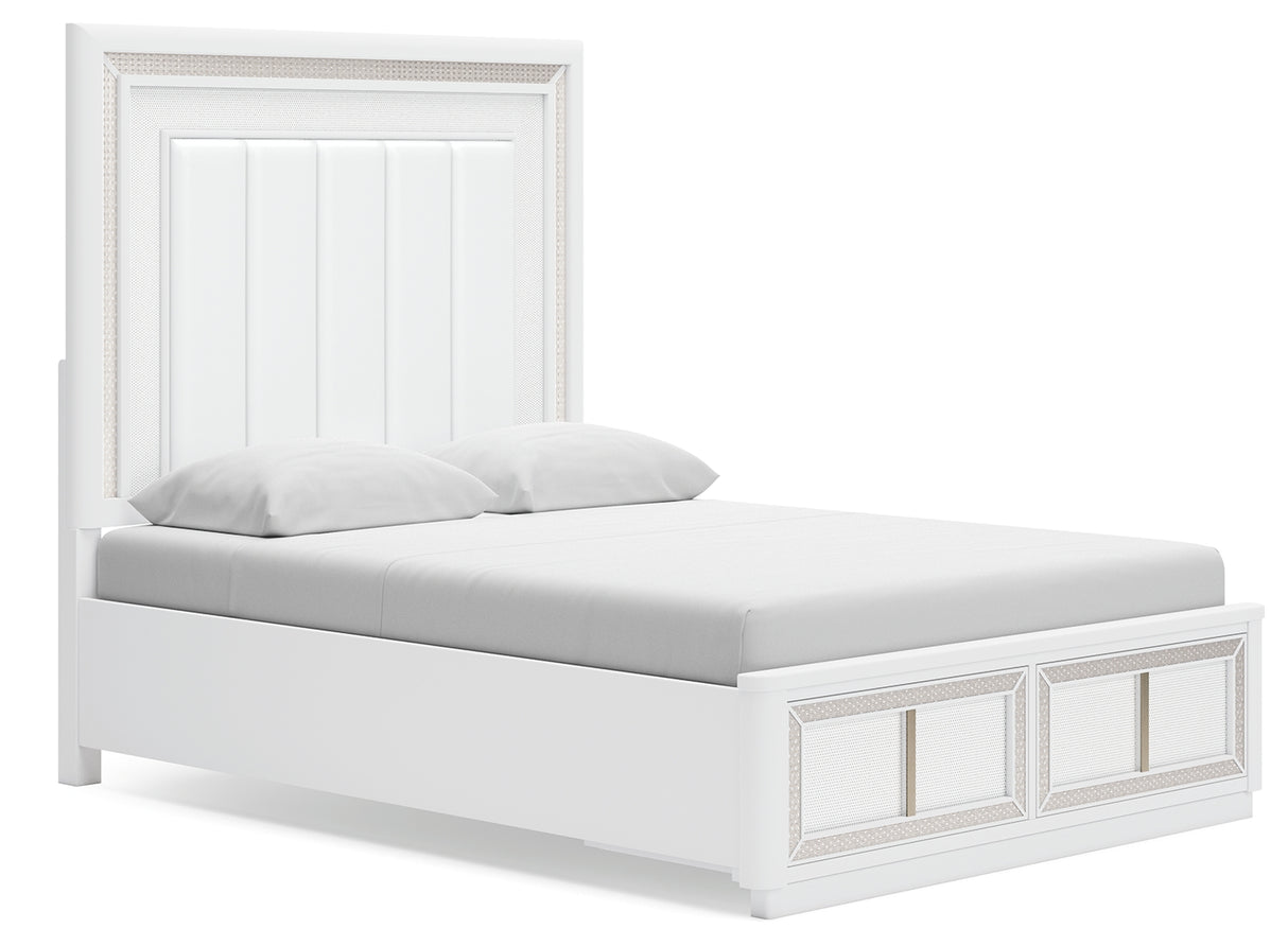 Chalanna Queen Upholstered Storage Bed with 2 Nightstands in White from Ashley - Luna Furniture