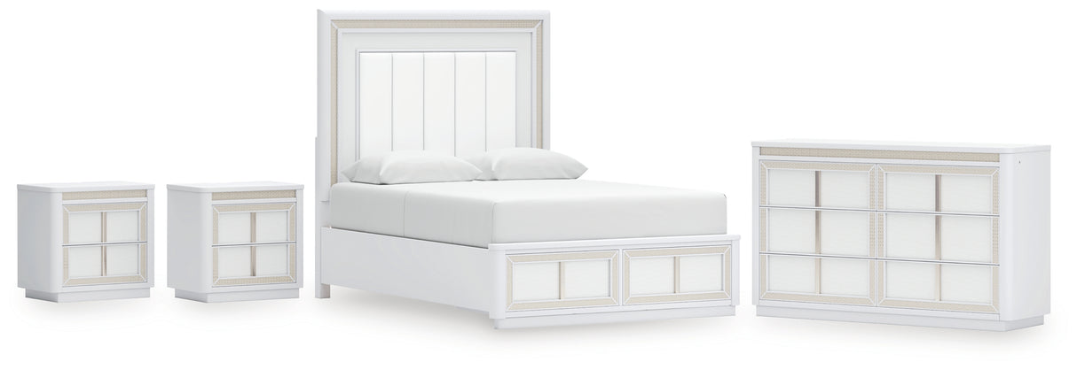 Chalanna Queen Upholstered Storage Bed with Dresser and 2 Nightstands in White from Ashley - Luna Furniture