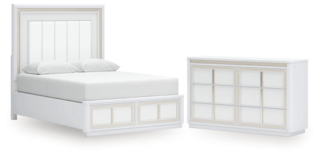 Chalanna Queen Upholstered Storage Bed with Dresser in White from Ashley - Luna Furniture
