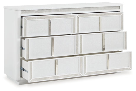 Chalanna Queen Upholstered Storage Bed with Dresser in White from Ashley - Luna Furniture